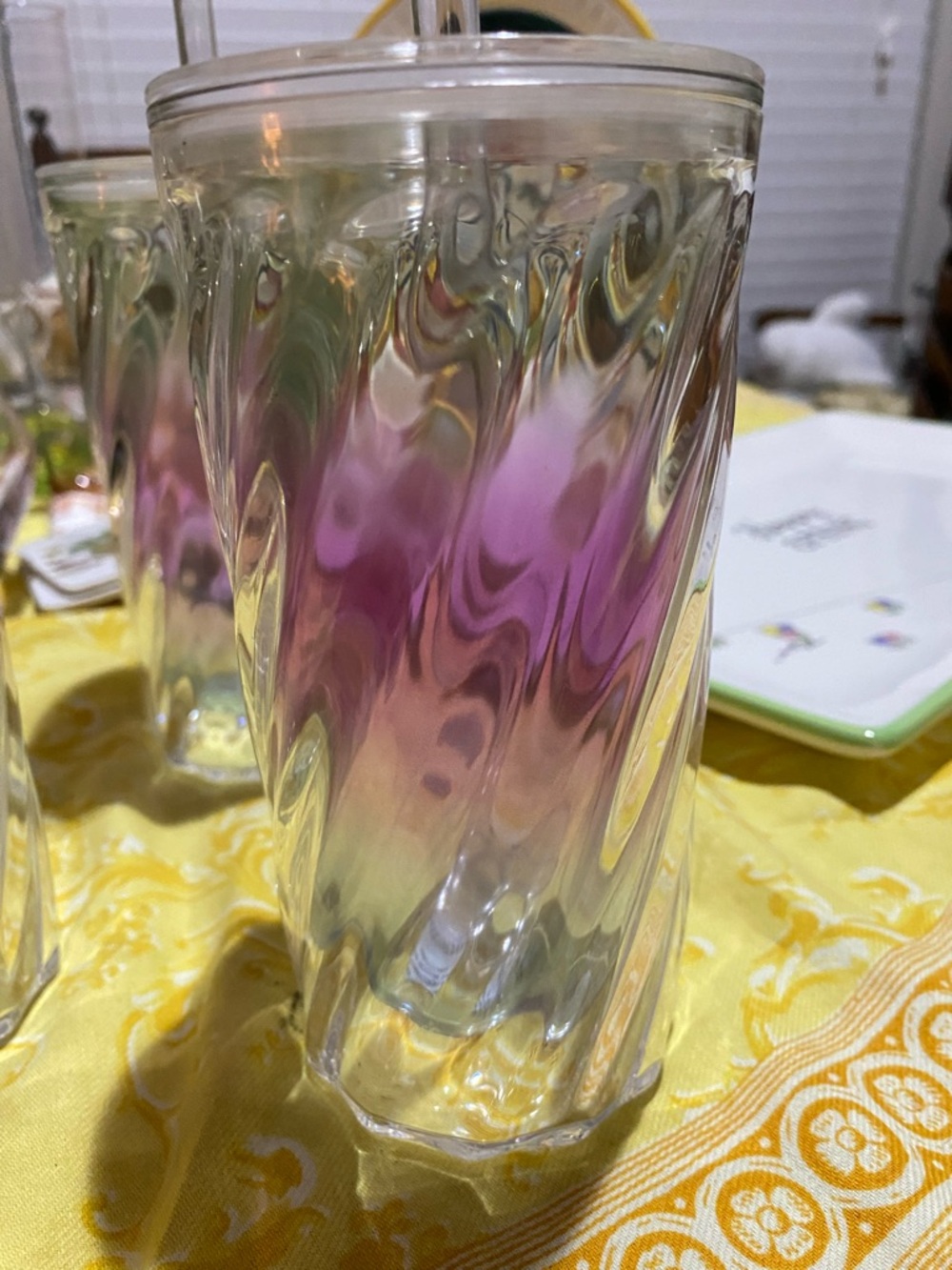 Anthropologie Pink, Blue & Clear acrylic Glasses. Perfect for outdoor dining.NWT - Picture 6 of 9